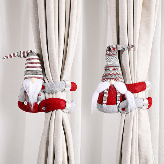 Christmas Decoration Supplies Striped Hat Forest Old Man Side Holding Curtain Button Door Hanging Door Curtain Hanging Curtain Hanging