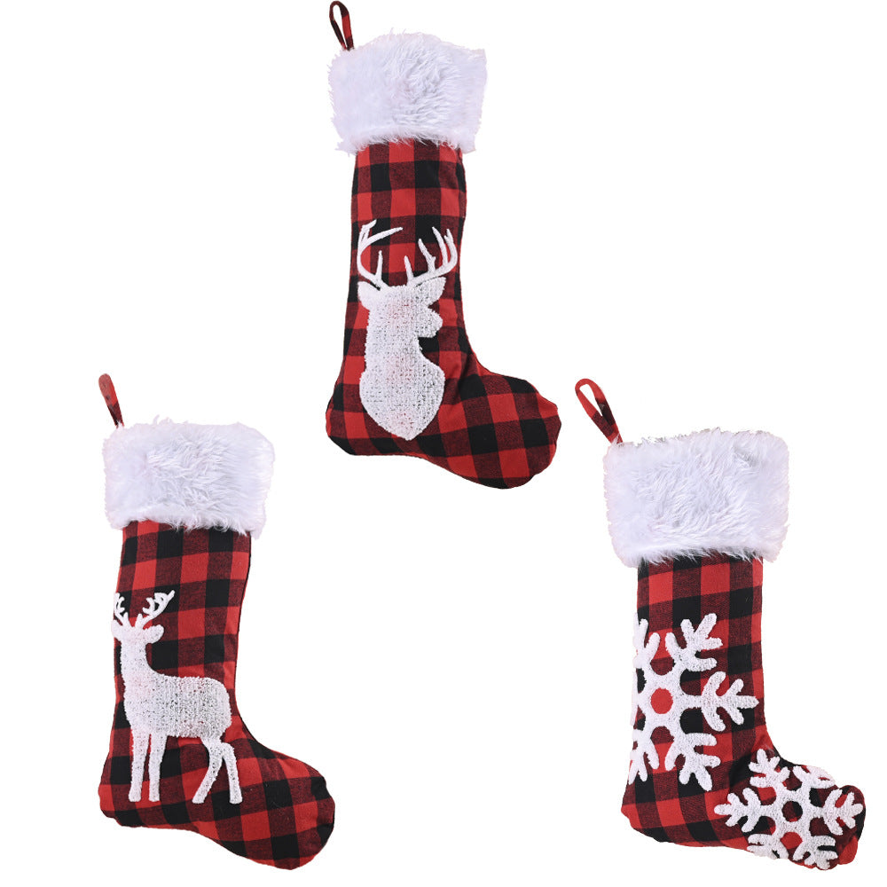 Christmas Decoration Supplies Red and Black Plaid Christmas Stockings Elk Snowflake Christmas Socks Pendant Tree Pendant