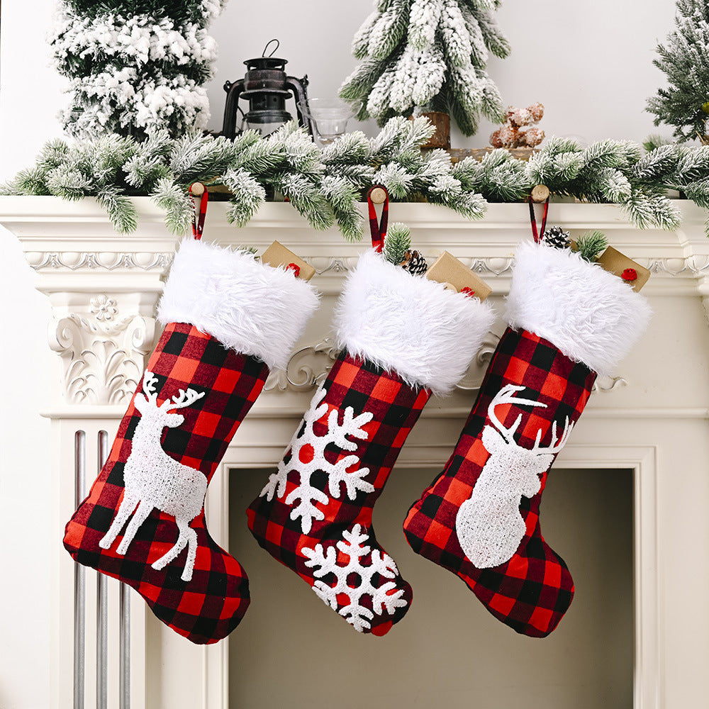 Christmas Decoration Supplies Red and Black Plaid Christmas Stockings Elk Snowflake Christmas Socks Pendant Tree Pendant