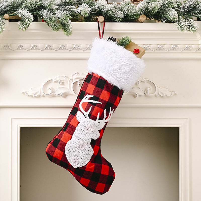 Christmas Decoration Supplies Red and Black Plaid Christmas Stockings Elk Snowflake Christmas Socks Pendant Tree Pendant