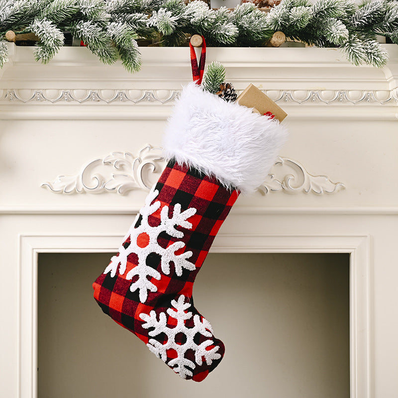 Christmas Decoration Supplies Red and Black Plaid Christmas Stockings Elk Snowflake Christmas Socks Pendant Tree Pendant