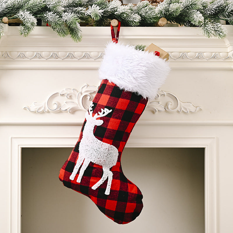 Christmas Decoration Supplies Red and Black Plaid Christmas Stockings Elk Snowflake Christmas Socks Pendant Tree Pendant