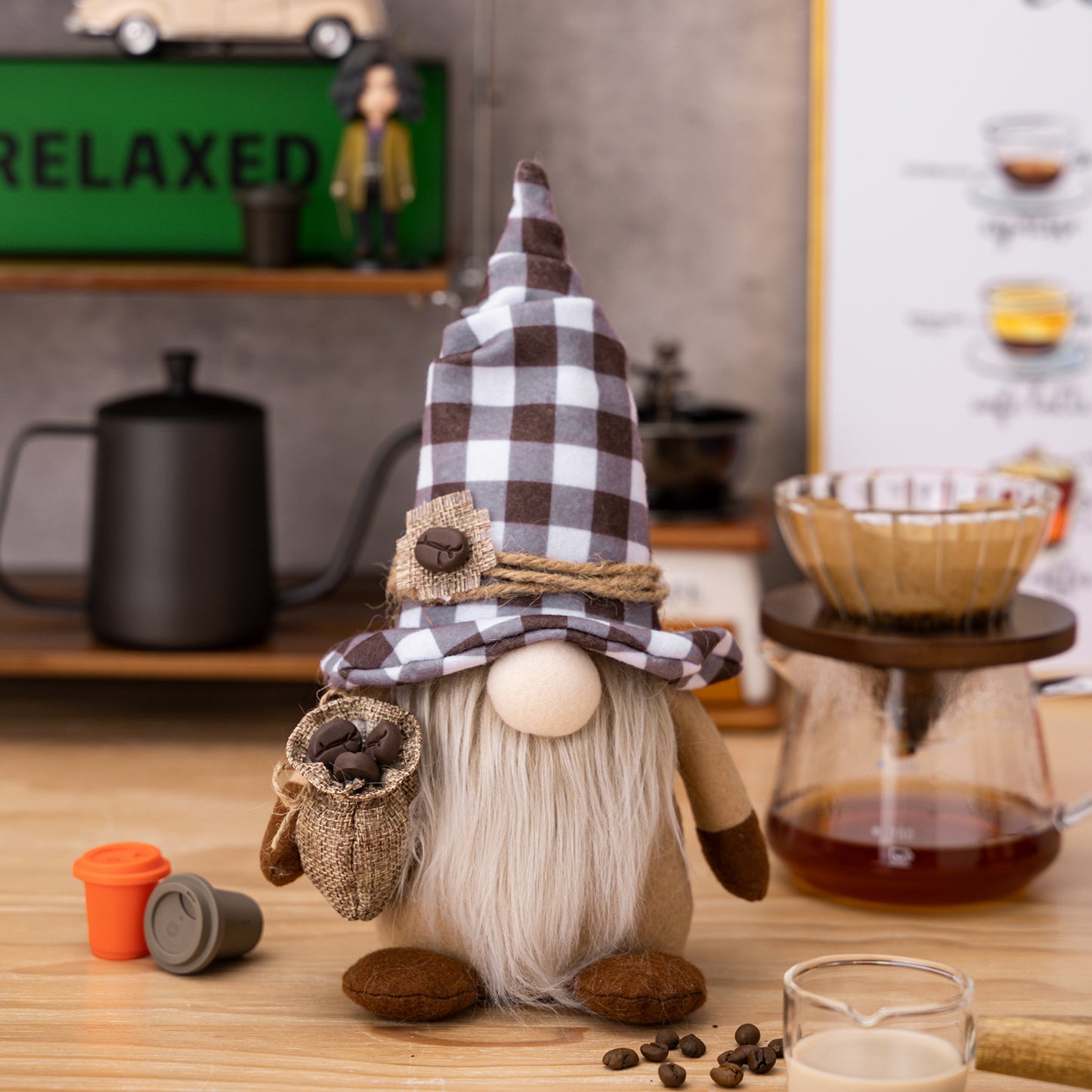 New home decorations coffee faceless doll dwarf ornament holding coffee beans Rudolph doll