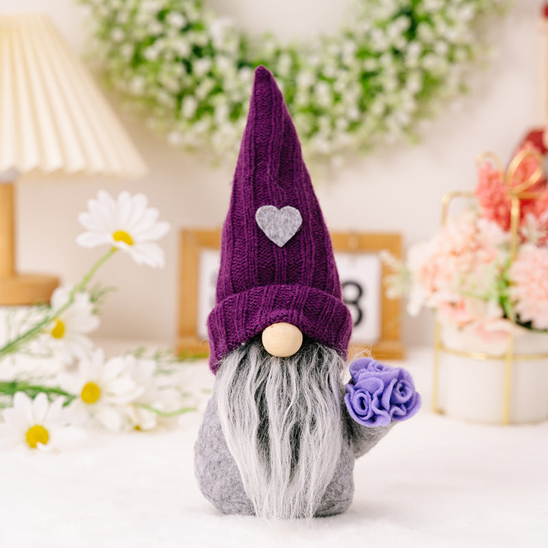 Christmas Decorations Purple Knitted Hat Gnomes Doll Ornament American Spring Autumn Faceless Doll