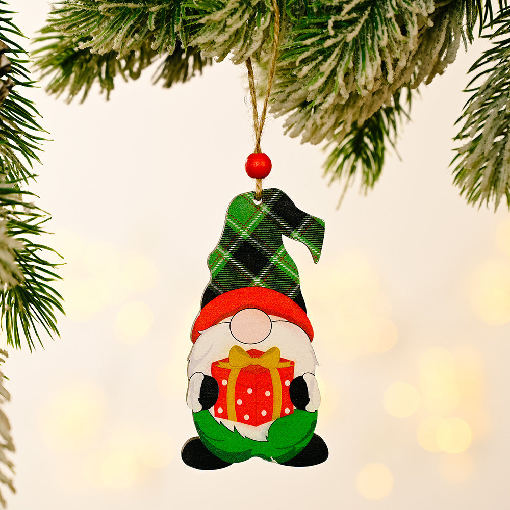 Christmas decorations painted wooden pendant Christmas tree faceless old man Rudolph pattern pendant