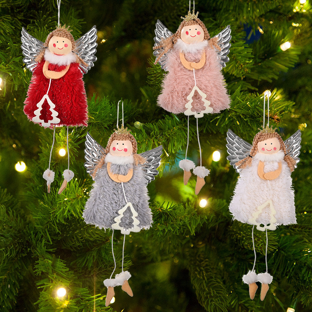 Christmas decoration Christmas silver wings Christmas tree angel girl Christmas tree scene decoration pendant