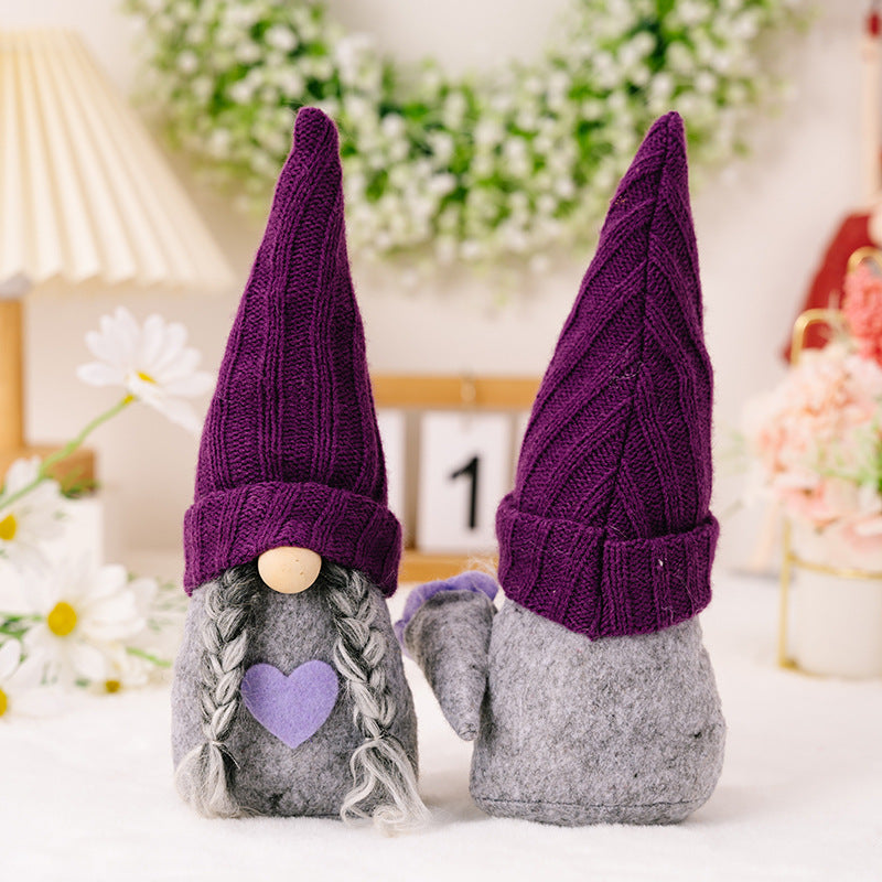 Christmas Decorations Purple Knitted Hat Gnomes Doll Ornament American Spring Autumn Faceless Doll