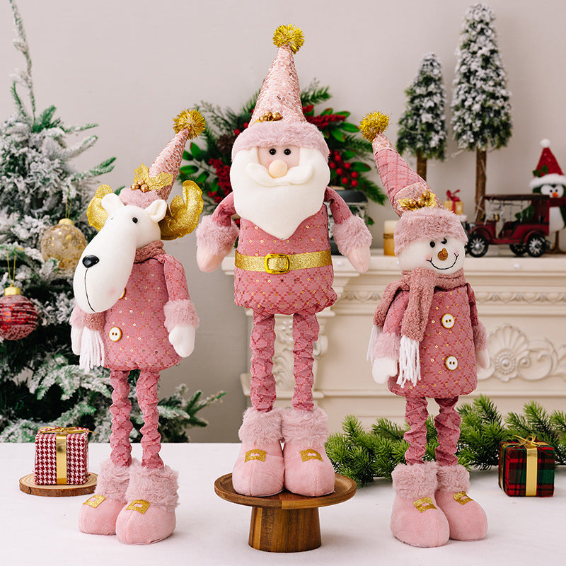 Christmas decorations, pink old man snowman elk retractable doll window ornament Christmas gifts