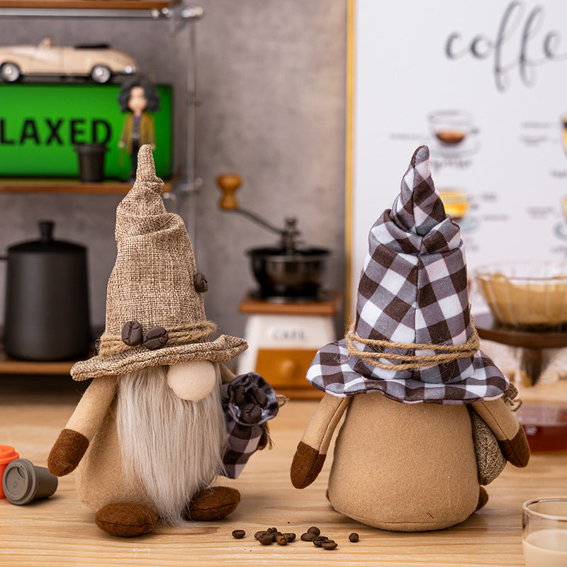 New home decorations coffee faceless doll dwarf ornament holding coffee beans Rudolph doll