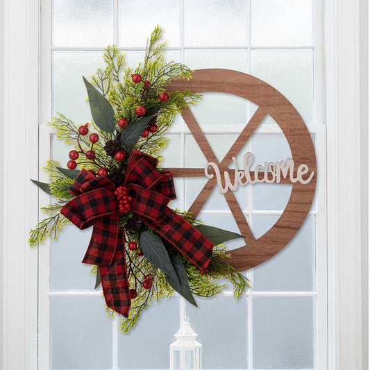 Christmas Decorations Wooden Wheel Wreath Christmas Bow Welcome Flower Wheel American Door Number Door Hanging