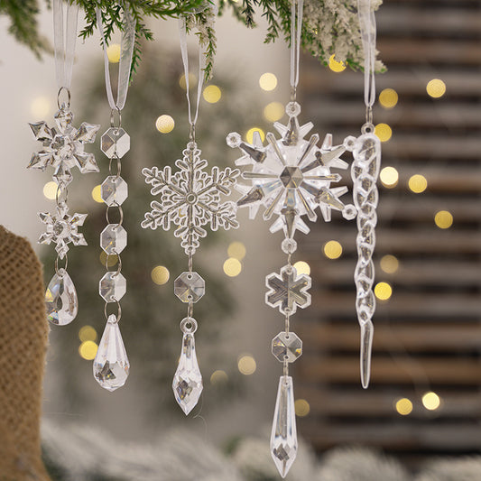 Christmas Decoration Supplies Acrylic Transparent Pendant Simulation Snowflake Ice Bar Pendant Christmas Tree Ice Edge Pendant