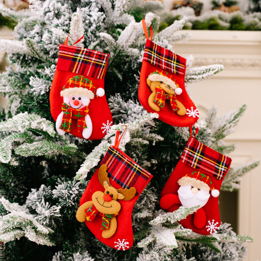 Christmas decorations plaid small cartoon gift socks Christmas socks Holiday decorations socks