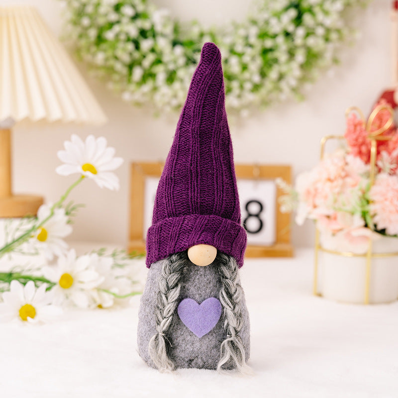 Christmas Decorations Purple Knitted Hat Gnomes Doll Ornament American Spring Autumn Faceless Doll