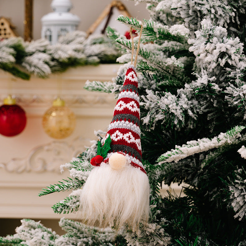 Christmas knitted hat with lamp faceless doll pendant atmosphere arrangement luminous old man small doll tree pendant