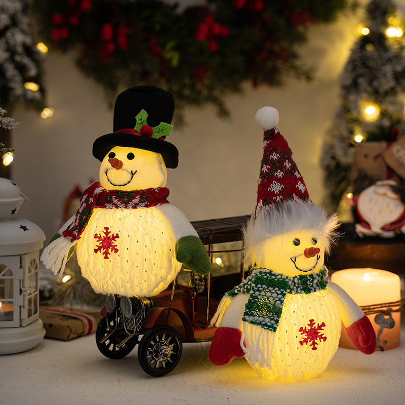 Christmas snowman doll ornament, luminous doll, Christmas snowflake snowman doll with lights children's gift