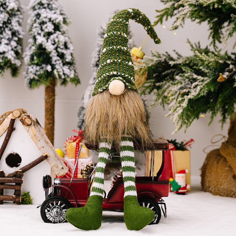 Christmas decorations, striped knitted hat Rudolph hanging leg doll, faceless doll dwarf ornament