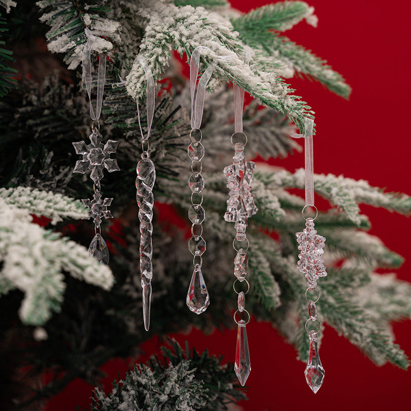 Christmas Decoration Supplies Acrylic Transparent Pendant Simulation Snowflake Ice Bar Pendant Christmas Tree Ice Edge Pendant