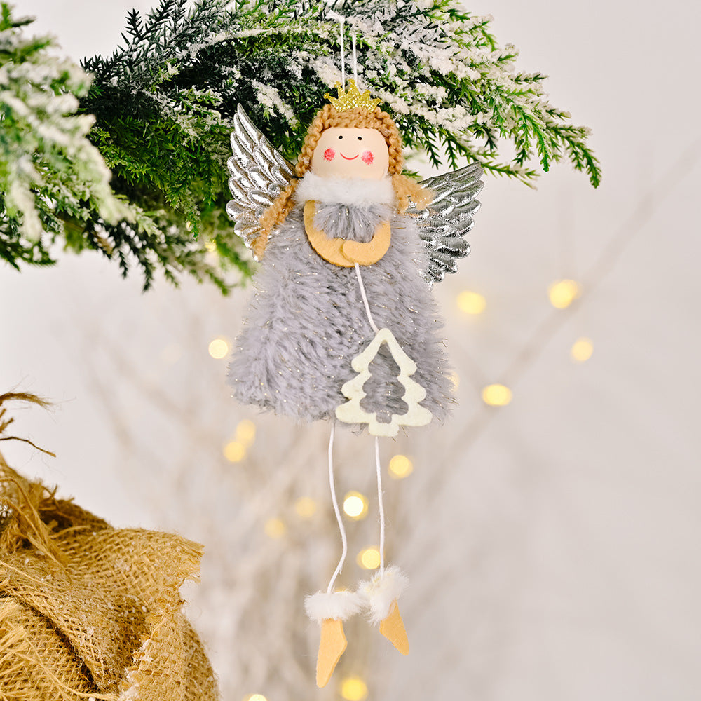 Christmas decoration Christmas silver wings Christmas tree angel girl Christmas tree scene decoration pendant