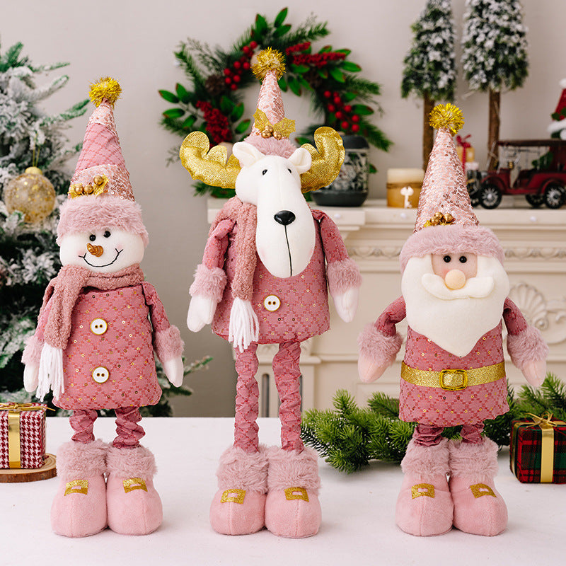 Christmas decorations, pink old man snowman elk retractable doll window ornament Christmas gifts