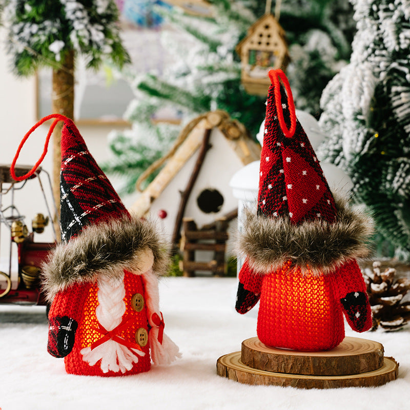 Christmas Decoration Supplies Creative Gnomes with Lights Pendant Red Santa Glowing Doll Tree Pendant