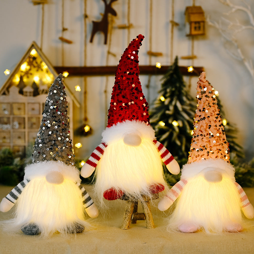 New products Valentine's Day decoration Christmas sequins with lights Rudolph doll Christmas luminous faceless doll ornament