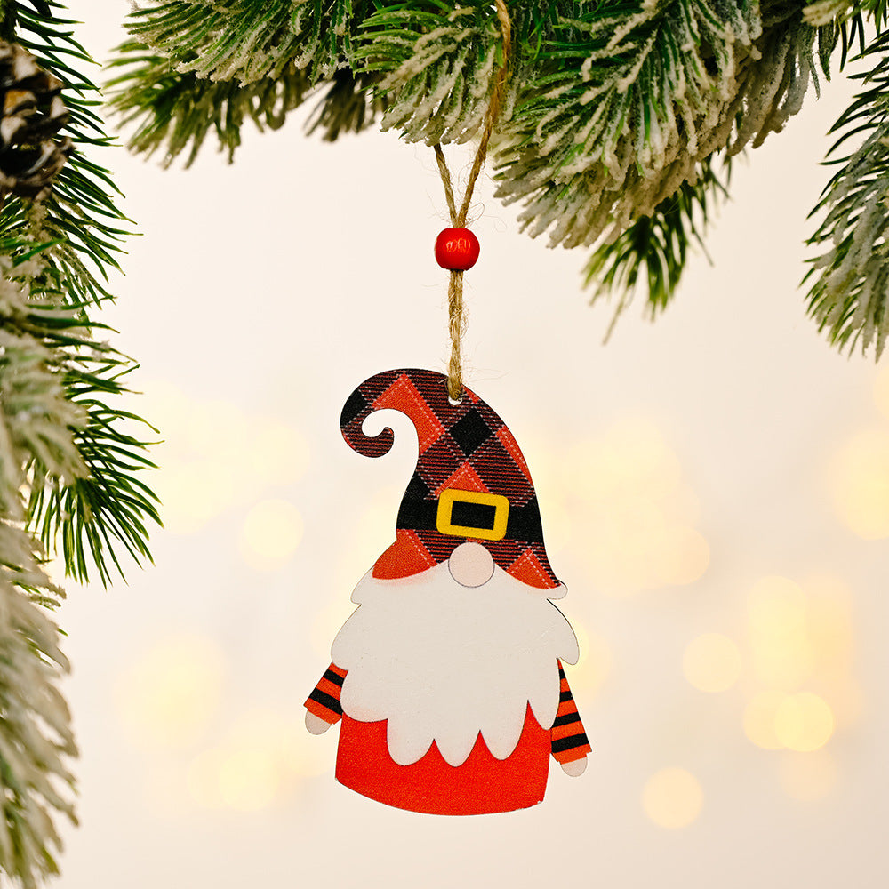 Christmas decorations painted wooden pendant Christmas tree faceless old man Rudolph pattern pendant