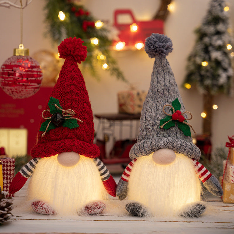 New Christmas decorations Christmas high-end lamp dwarf knitted hat luminous Rudolph doll ornament