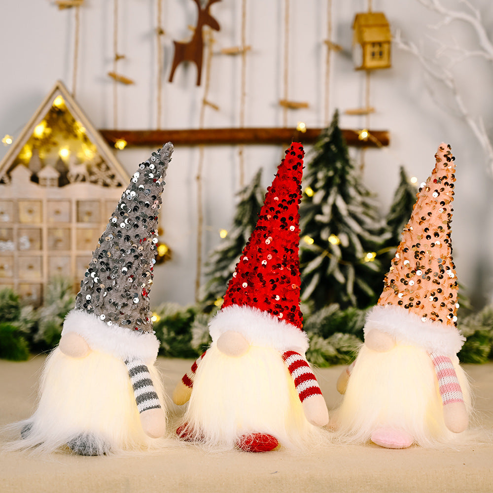 New products Valentine's Day decoration Christmas sequins with lights Rudolph doll Christmas luminous faceless doll ornament