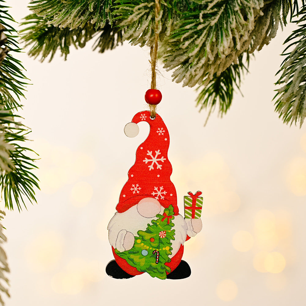 Christmas decorations painted wooden pendant Christmas tree faceless old man Rudolph pattern pendant