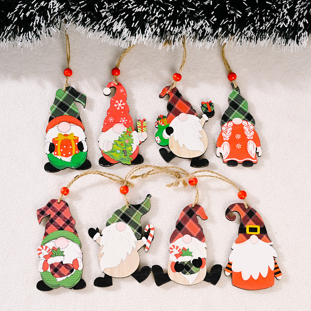 Christmas decorations painted wooden pendant Christmas tree faceless old man Rudolph pattern pendant