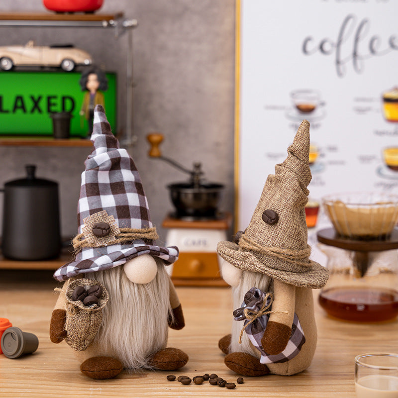 New home decorations coffee faceless doll dwarf ornament holding coffee beans Rudolph doll