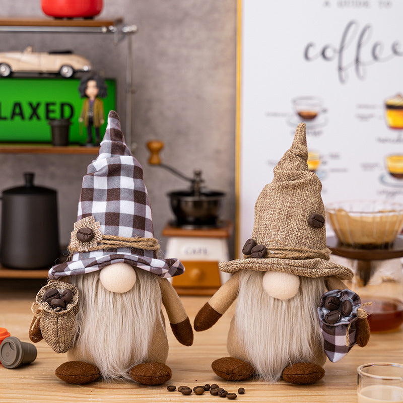 New home decorations coffee faceless doll dwarf ornament holding coffee beans Rudolph doll