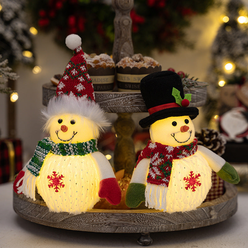 Christmas snowman doll ornament, luminous doll, Christmas snowflake snowman doll with lights children's gift