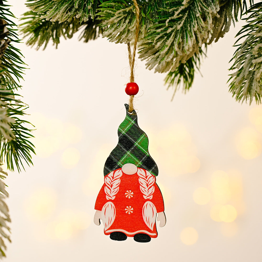 Christmas decorations painted wooden pendant Christmas tree faceless old man Rudolph pattern pendant