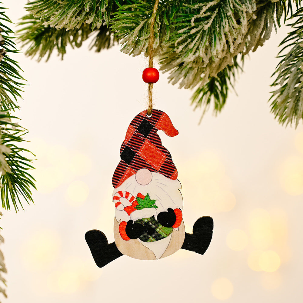 Christmas decorations painted wooden pendant Christmas tree faceless old man Rudolph pattern pendant