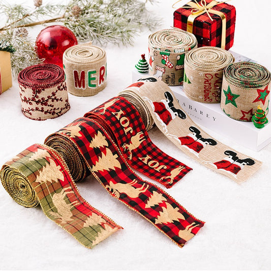 Christmas decorations cartoon stickers linen webbing creative Christmas color strips Christmas tree ribbons