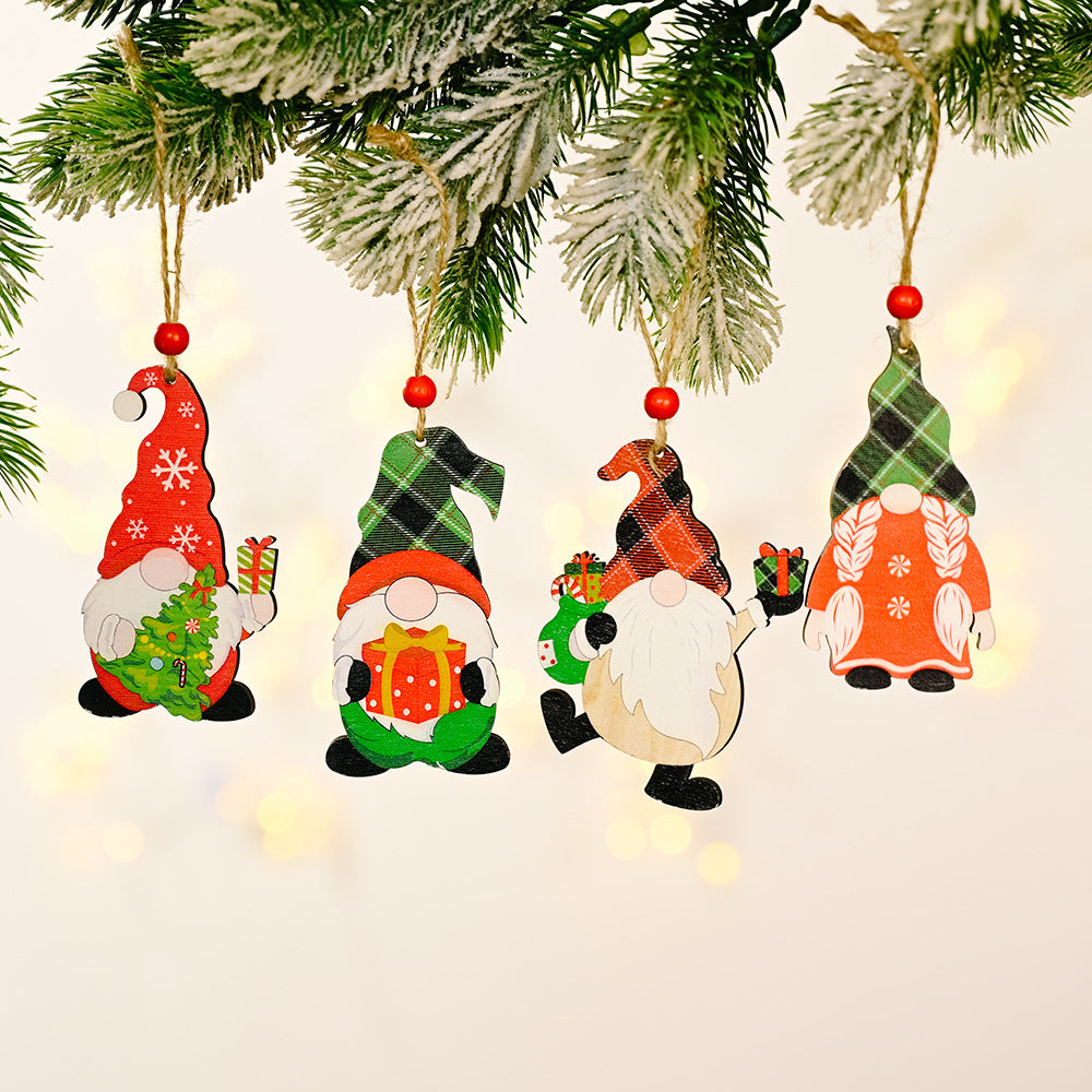 Christmas decorations painted wooden pendant Christmas tree faceless old man Rudolph pattern pendant