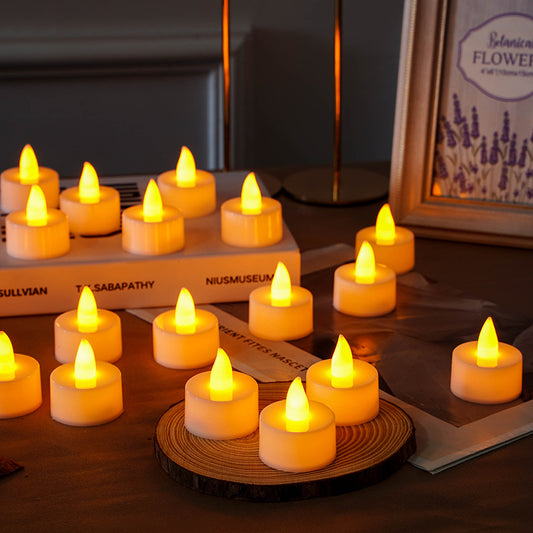 Plastic electronic candle light LED small tea wax round smokeless marriage proposal photo props atmosphere decoration