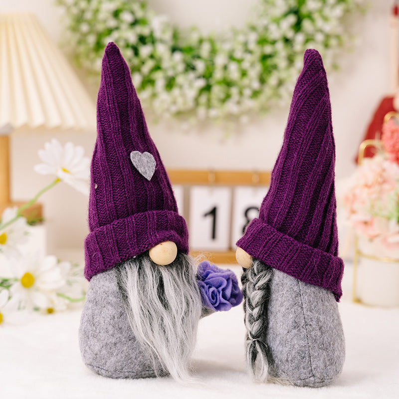 Christmas Decorations Purple Knitted Hat Gnomes Doll Ornament American Spring Autumn Faceless Doll