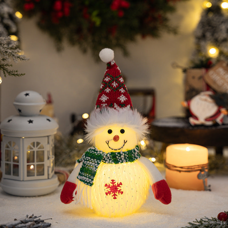 Christmas snowman doll ornament, luminous doll, Christmas snowflake snowman doll with lights children's gift