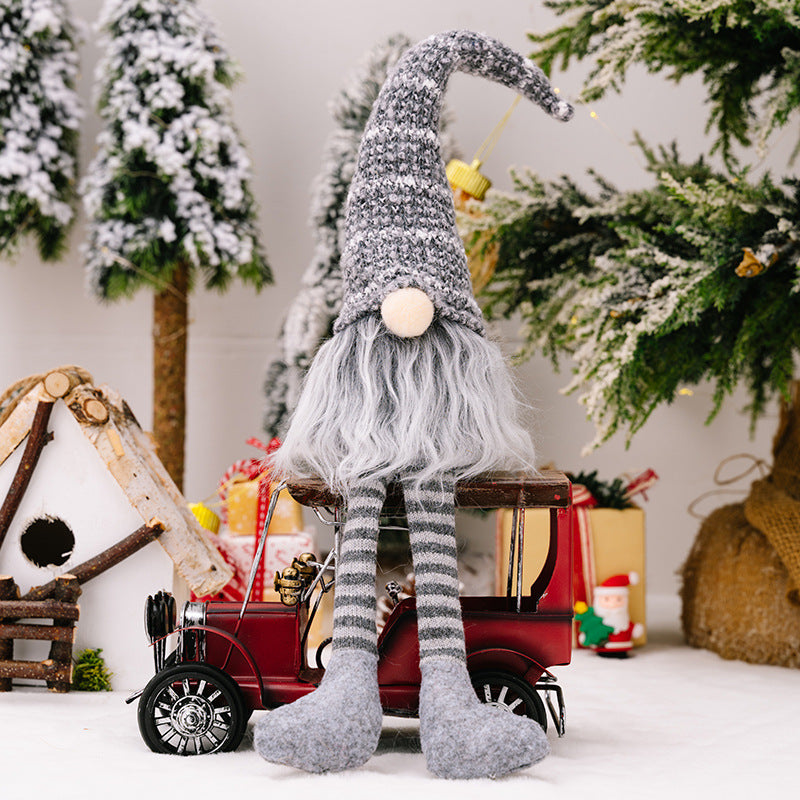 Christmas decorations, striped knitted hat Rudolph hanging leg doll, faceless doll dwarf ornament