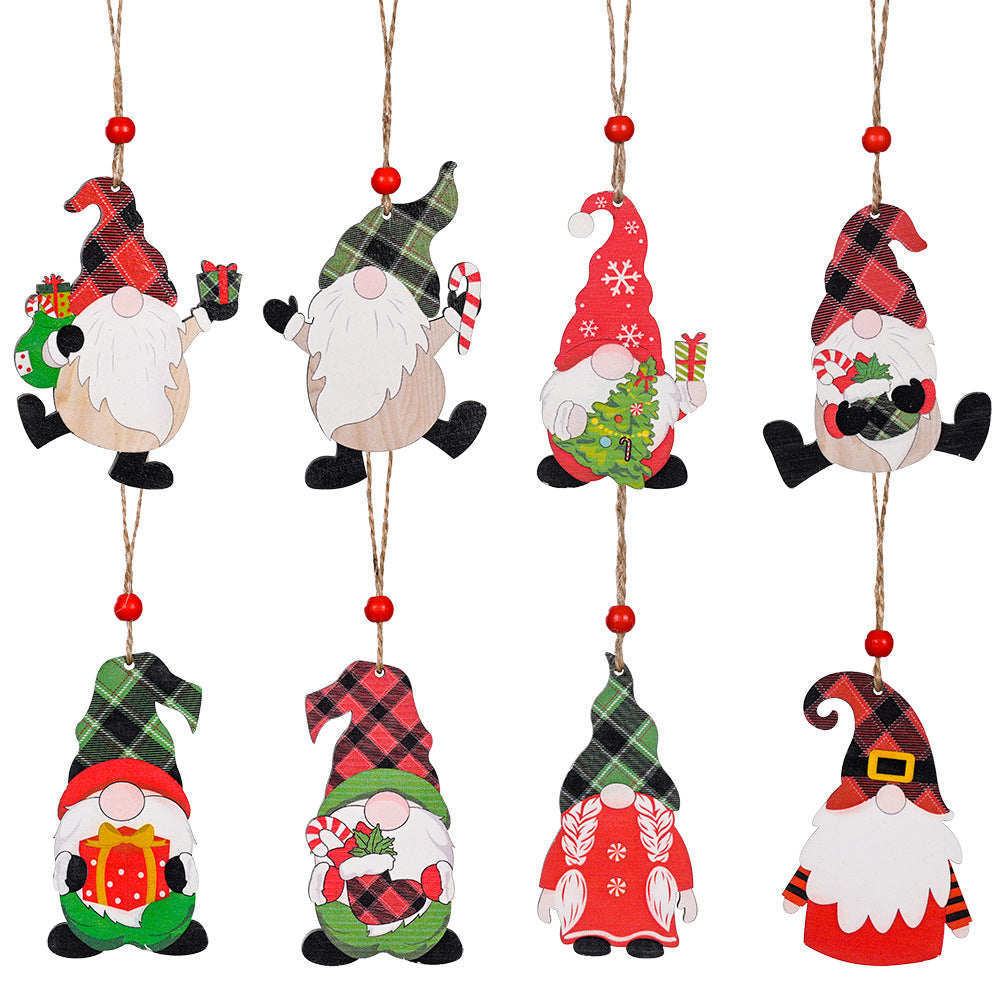 Christmas decorations painted wooden pendant Christmas tree faceless old man Rudolph pattern pendant