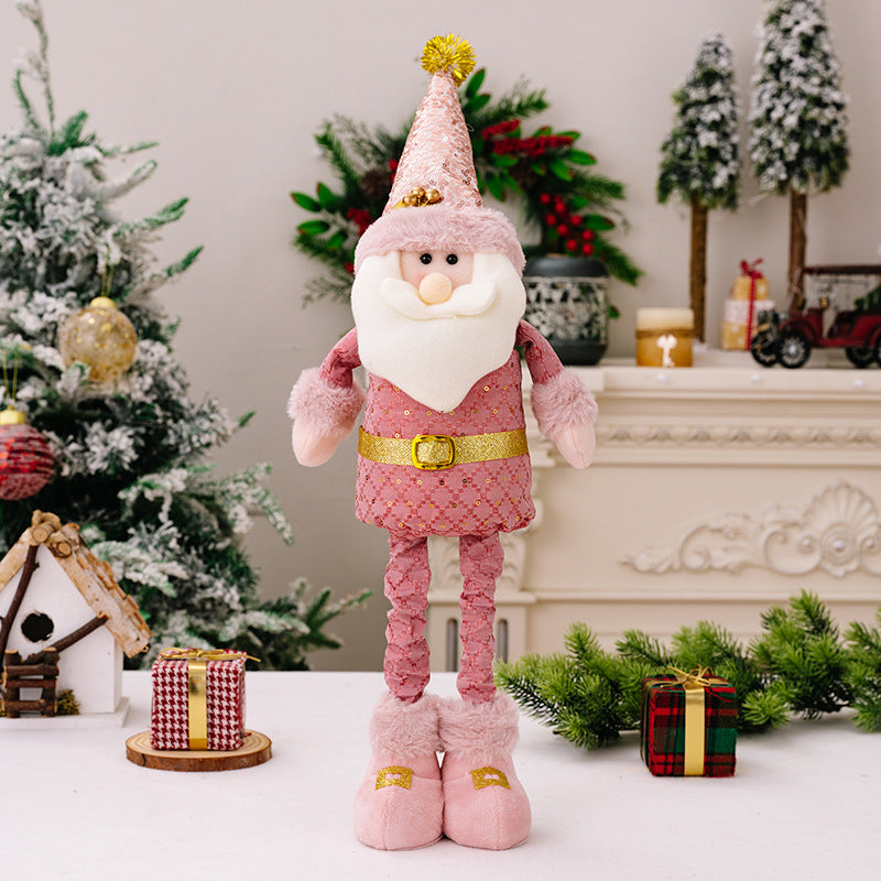 Christmas decorations, pink old man snowman elk retractable doll window ornament Christmas gifts