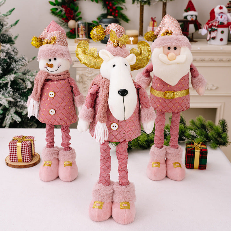 Christmas decorations, pink old man snowman elk retractable doll window ornament Christmas gifts