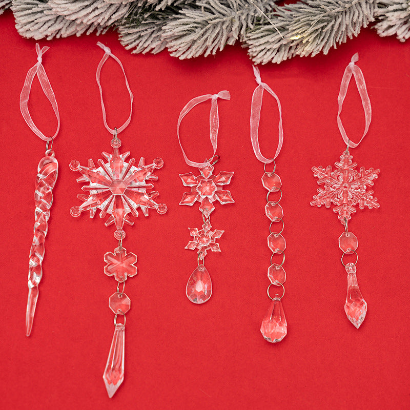 Christmas Decoration Supplies Acrylic Transparent Pendant Simulation Snowflake Ice Bar Pendant Christmas Tree Ice Edge Pendant