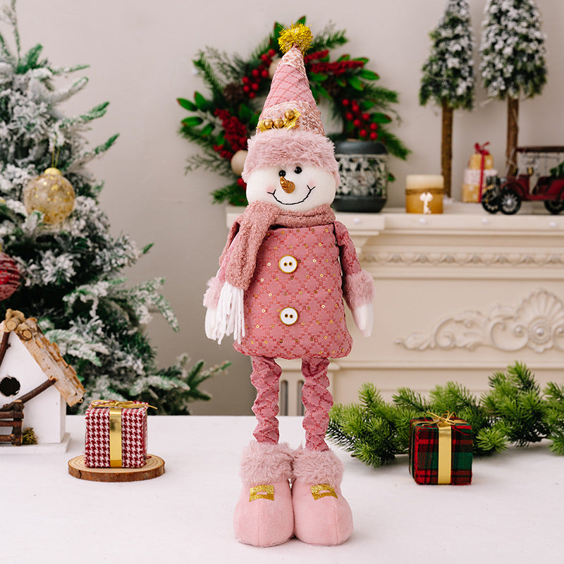 Christmas decorations, pink old man snowman elk retractable doll window ornament Christmas gifts