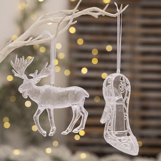 Christmas Decoration Supplies, Creative Transparent Reindeer Pendant, Christmas Acrylic Transparent High Heel Pendant