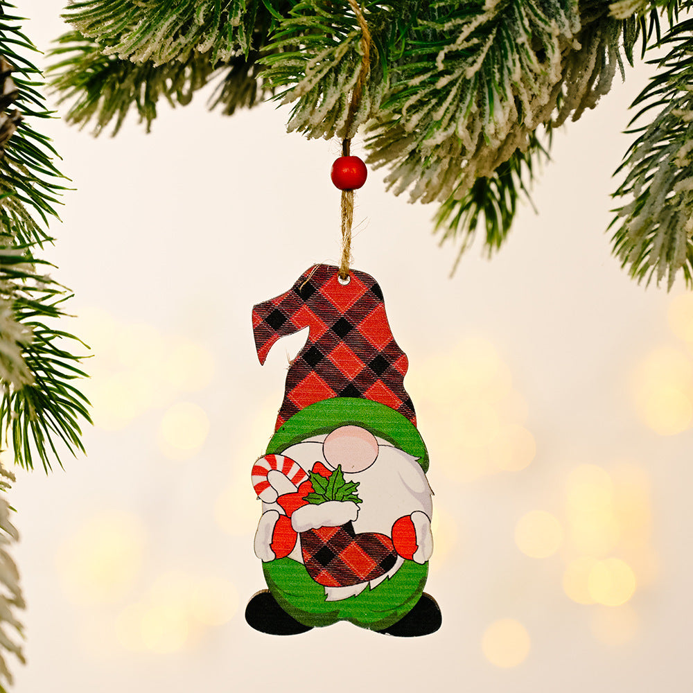 Christmas decorations painted wooden pendant Christmas tree faceless old man Rudolph pattern pendant