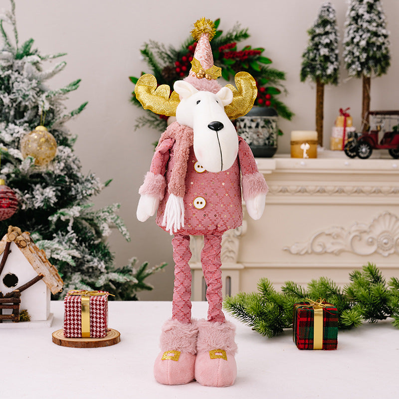 Christmas decorations, pink old man snowman elk retractable doll window ornament Christmas gifts