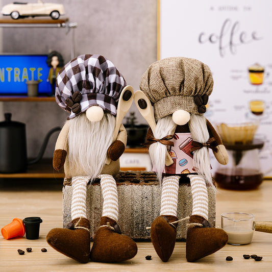 New coffee chef hat hanging legs Rudolph doll home decoration coffee beans goblin dwarf